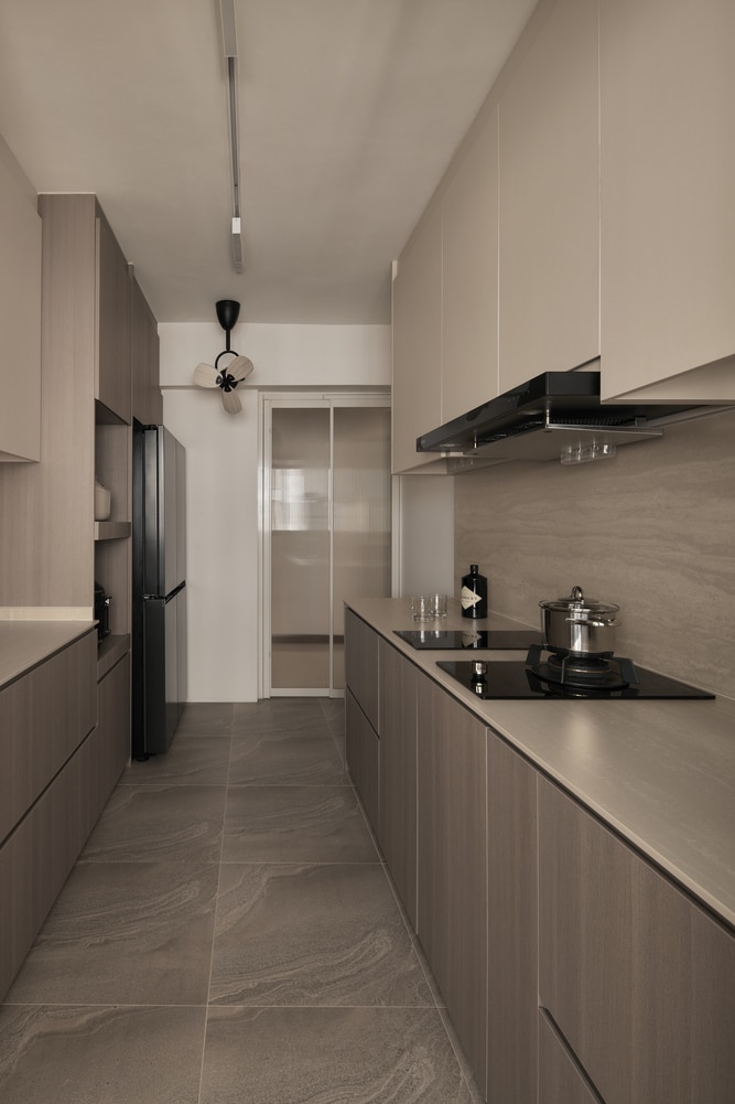 HDB kitchen interior design for small spaces with smart storage, compact layout, and functional modern style