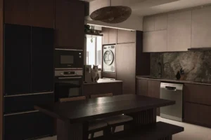 Wood furniture interior design with stylish home décor, combining durability, warmth, and timeless modern elegance.